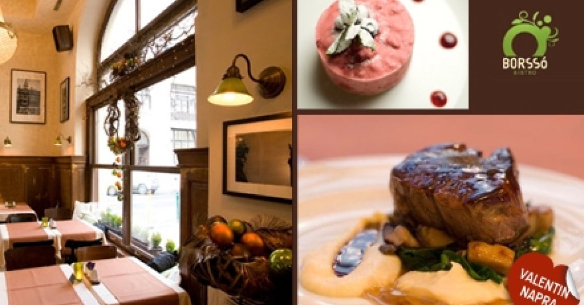 Gourmet magyar konyha francia akcentussal a város egyik legjobb éttermében, a belvárosi Borssó Bistróban 54%-os kedvezménnyel