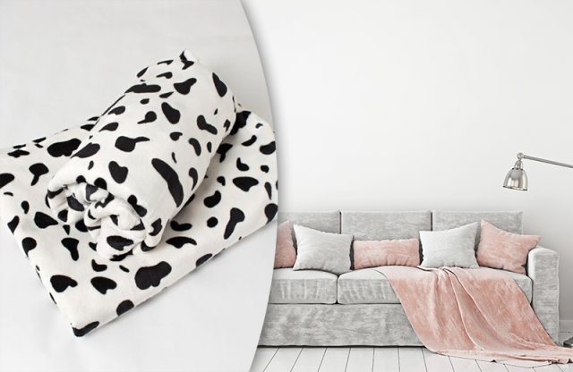 Polár takaró, 150x200 cm, fekete-fehér foltos