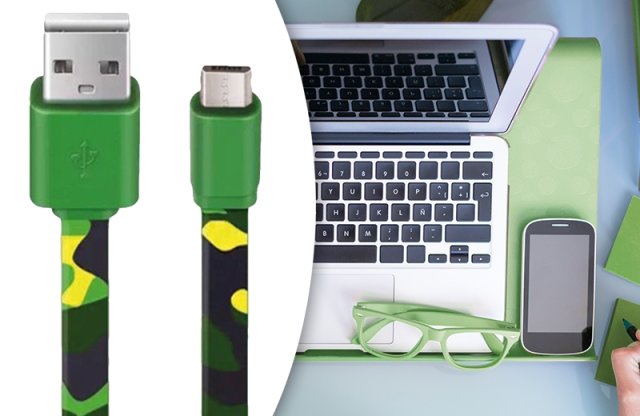 Micro USB töltőkábel, 100cm, zöld terepmintás + több színben