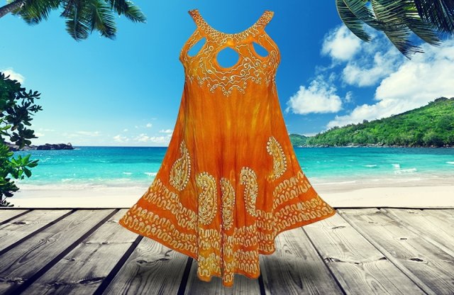 Rövid nyári ruha Indiából, narancs + más színekben