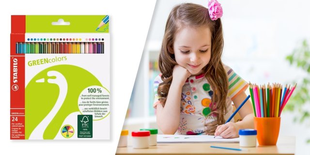 Színes ceruza készlet, hatszögletű, STABILO GreenColours, 24 különböző szín