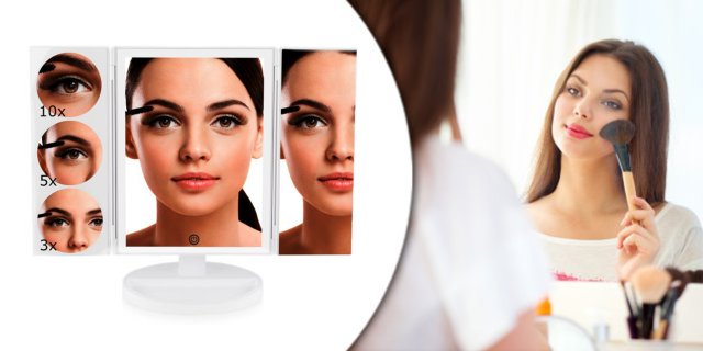 Rio Beauty Full size kozmetikai sminktükör, szalagos LED világítás, 360° elforgatható, exkluzív modell (fehér)