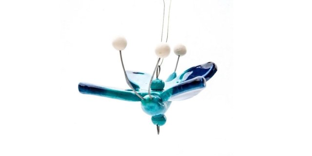 Csenglengő kerámia pillangó figura, kék