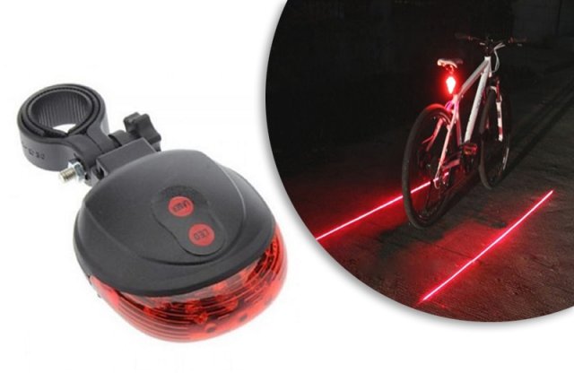 Lézeres biciklis LED biztonsági lámpa, 7 üzemmód 