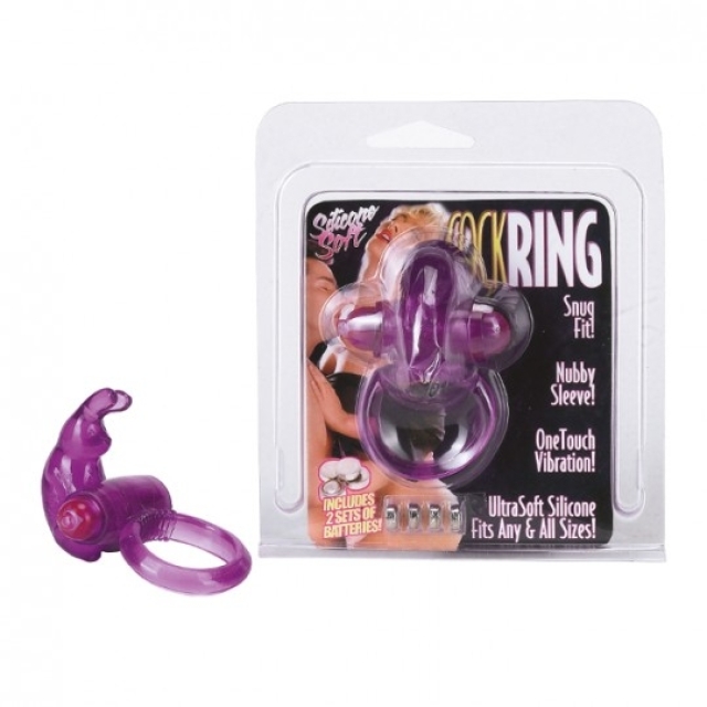 Cserélhető elemes nyuszis péniszgyűrű, lila, Rabbit Silicone Vib Cockring Purple